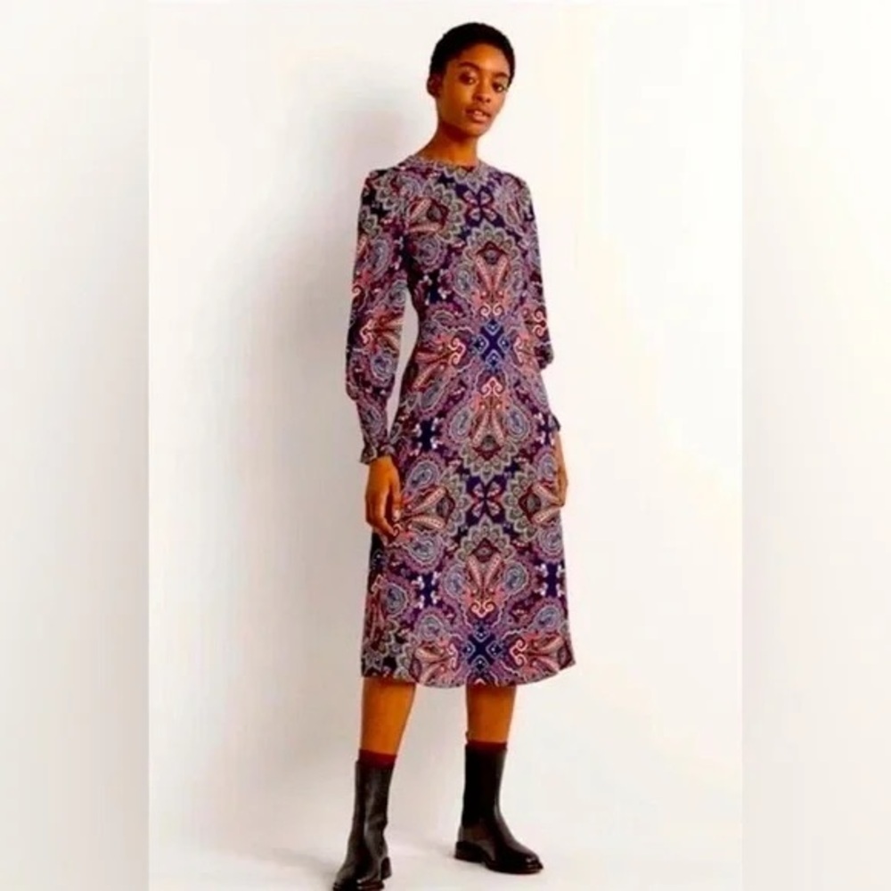 Boden Paisley Smocked Cuff Midi Dress